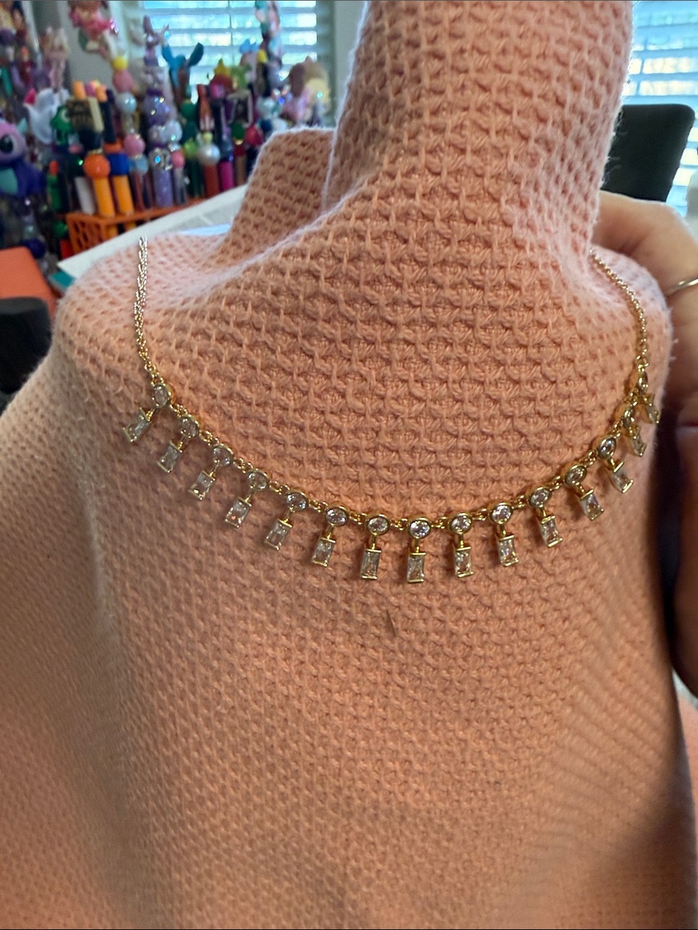 Gold-Tone Crystal Drop Necklace in Pink - Unbranded